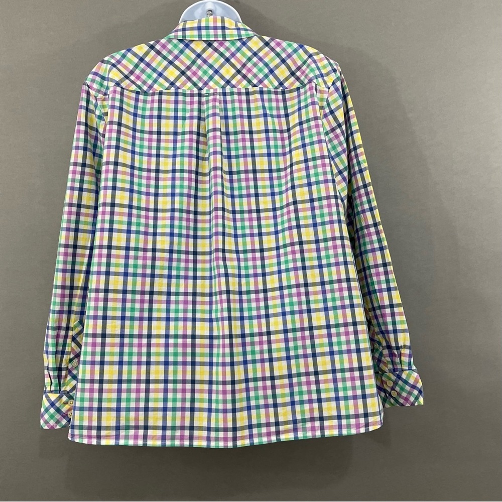 Talbots Multicolor Check Button Front Cotton Long… - image 7